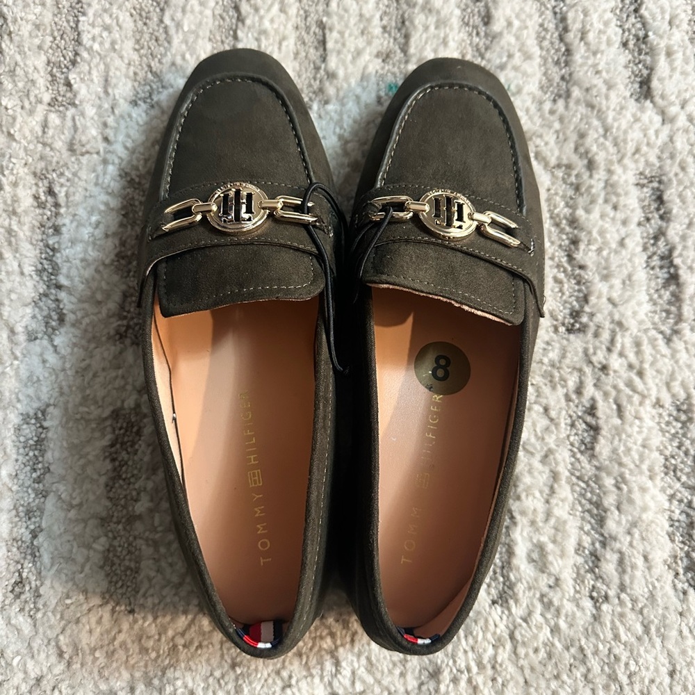Tommy Hilfiger Olive Loafers with Gold Detail